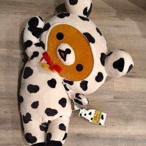 Spotted Black and White Plush Bear with Bow